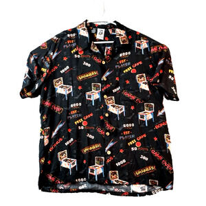 Vtg Kennington Men's Medium PINBALL Theme Hawaiian Shirt Temptation 100% Rayon